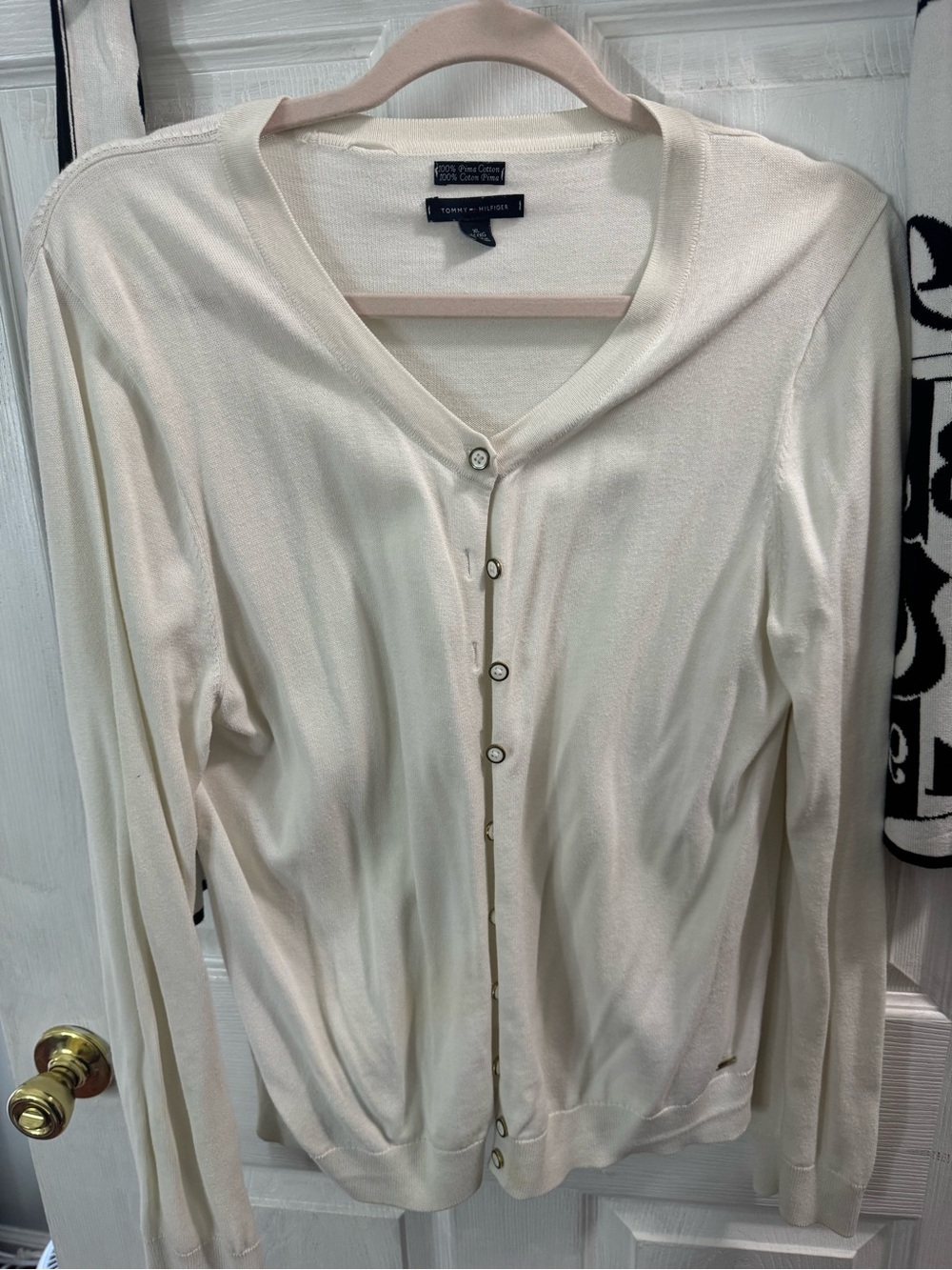 Tommy Hilfiger Cream Cotton Logo-Tag Sweater